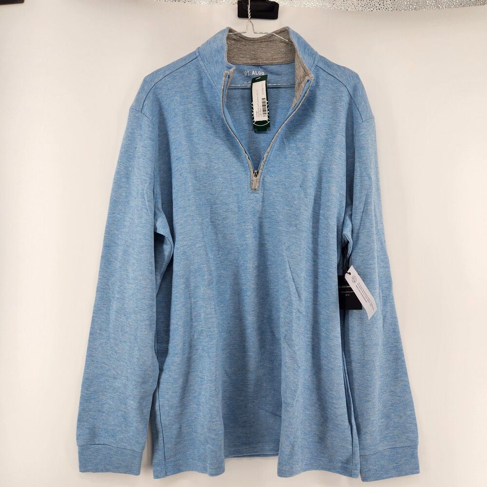 01.Algo Men's Large Light Blue Heathered Golf Quarter Zip 2.0 Sweater